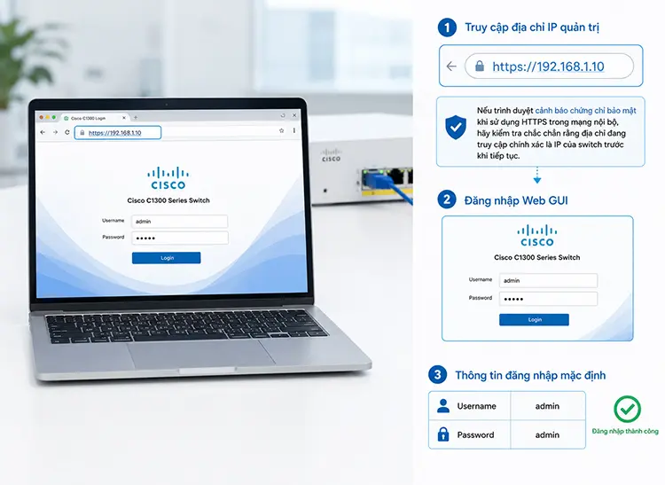 Đăng nhập Cisco C1300 bằng Web GUI