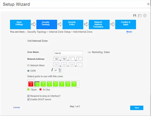 DHCP Client Pool Range: Chọn dải IP sẽ cấp, nhập địa chỉ DNS server. Click Next.