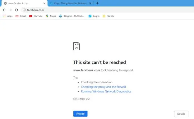 truy cập Facebook trên web đã bị chặn