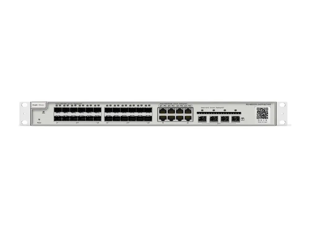 Switch Layer 3 Ruijie RG-NBS5200-24SFP/8GT4XS với 24 cổng SFP 1G, 8 cổng combo và 4 cổng SFP+