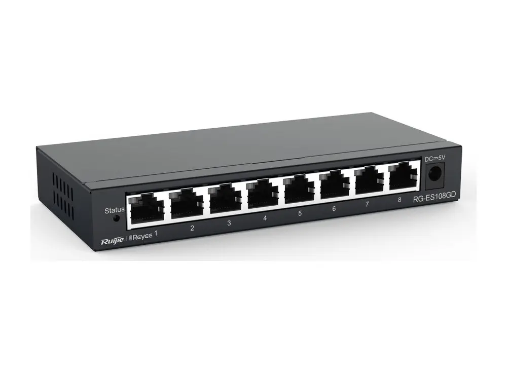 Switch Ruijie RG-ES108GD 8 cổng Gigabit vỏ kim loại nhìn chéo phía trước