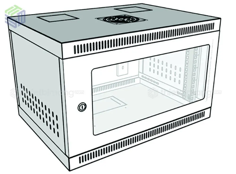 Tủ rack treo tường 6U D400 cửa mika Unirack màu đen