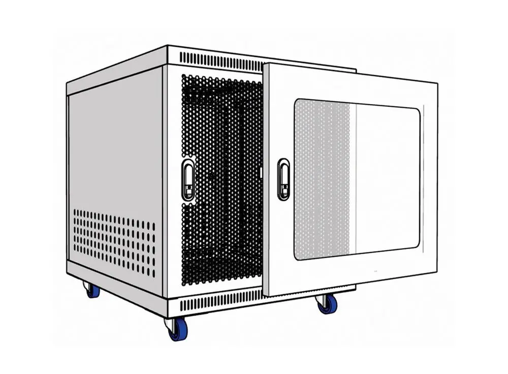 Tủ mạng 10U D500 Unirack có quạt tản nhiệt, cửa trước lưới tổ ong, cửa sau kín