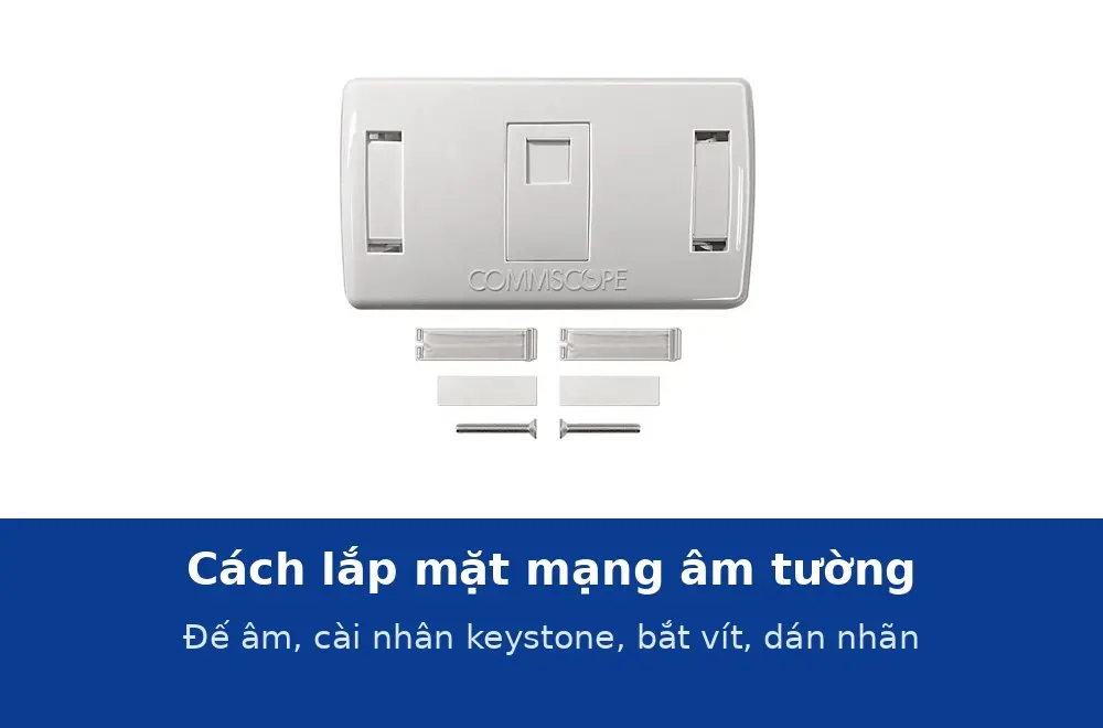 Cách lắp mặt mạng âm tường: đế âm, chừa cáp, cài nhân keystone, bắt vít, dán nhãn và lỗi thường gặp