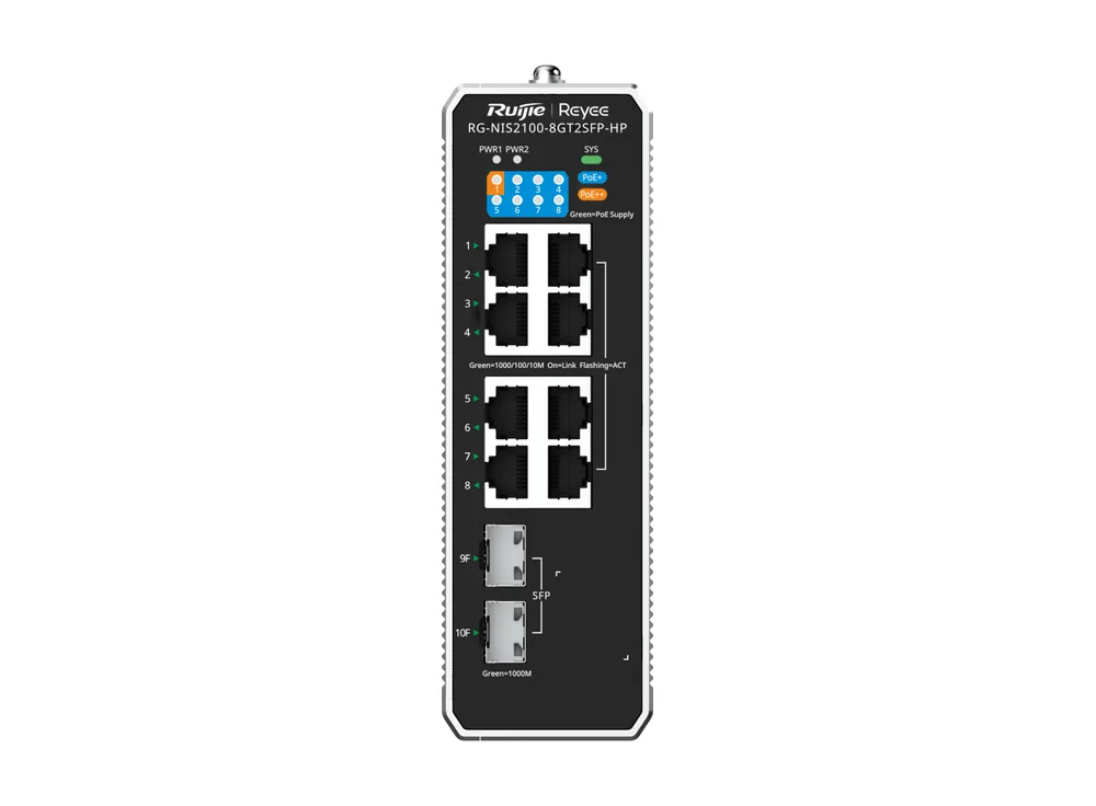 Mặt trước RG-NIS2100-8GT2SFP-HP nhìn thẳng, ảnh Ruijie