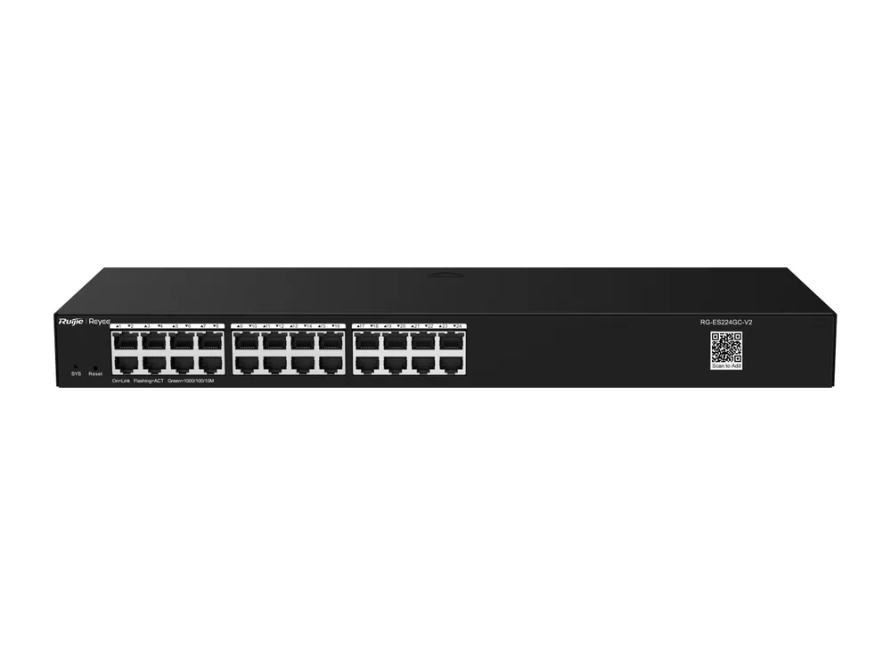 RG-ES224GC-V2 mặt trước nhìn thẳng, ảnh của Ruijie