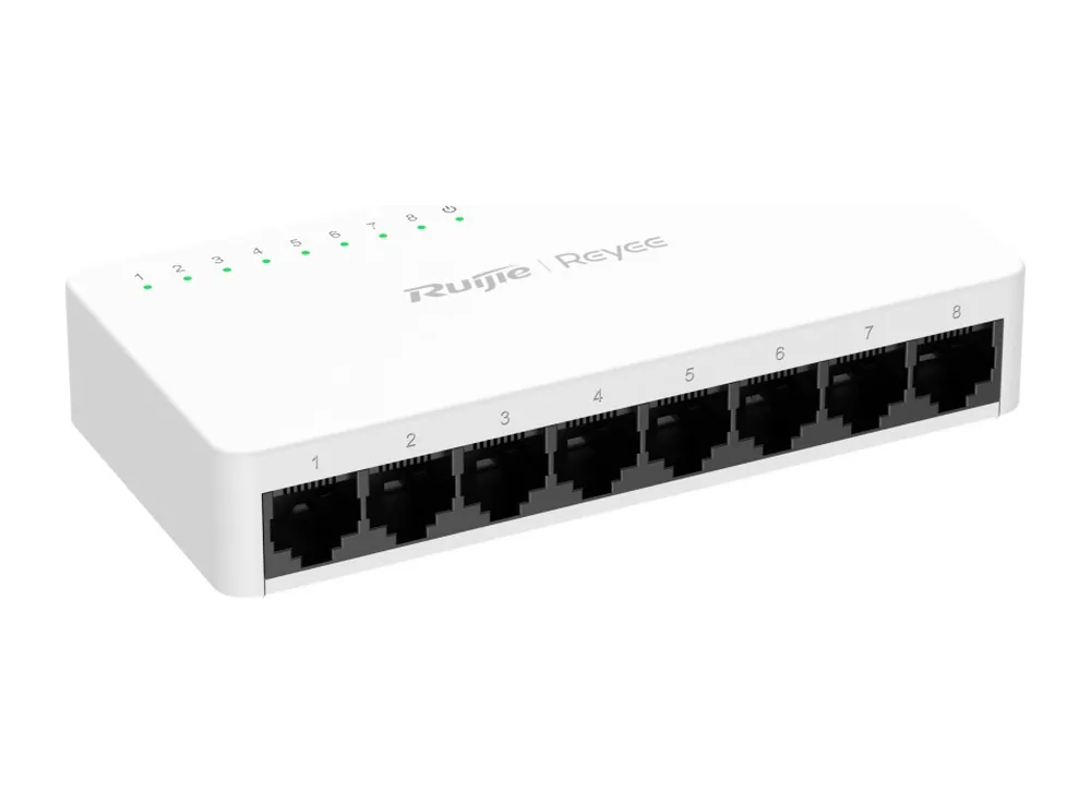Switch Ruijie RG-ES08G-L 8 cổng Gigabit, ảnh hãng nhìn chéo bên trái